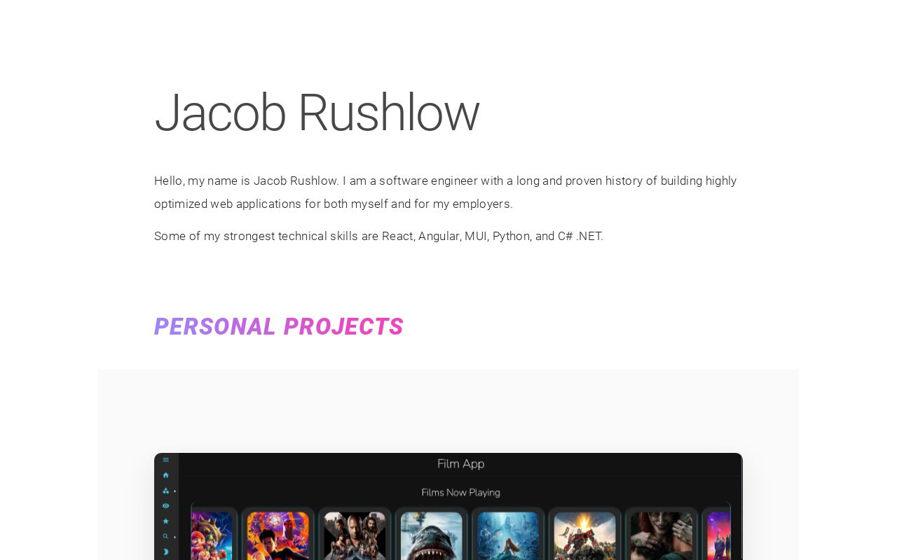 Jacob Rushing Jacob Rushlow Dev Portfolio